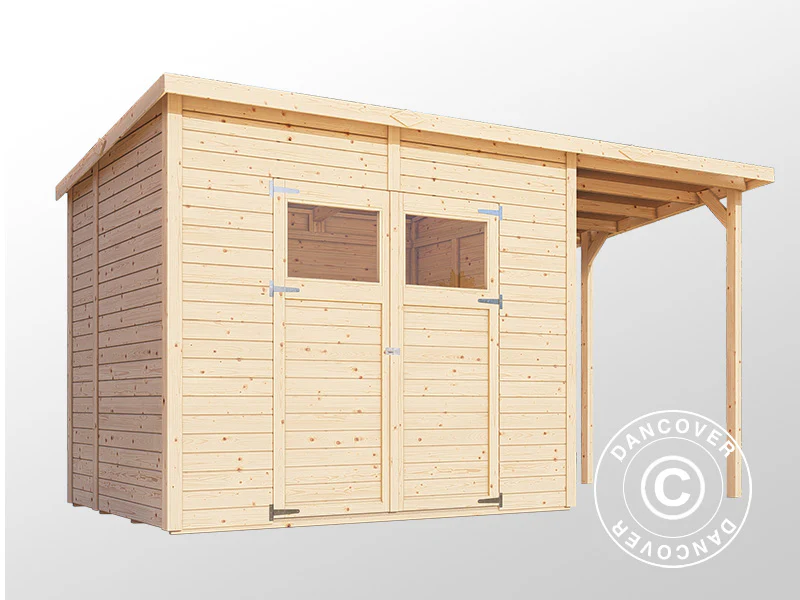 Redskapsbod i trä med utskjutande tak, Bertilo Amrum 3 Plus, 3,86x1,8x2,1m, 2,78m² + 4,16m² - Image 2