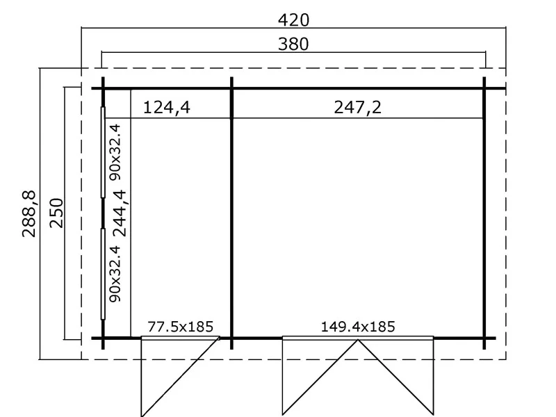 Redskapsbod i trä Narva 3,8x2,5x2,39m, 28mm, 9,3m², Mörkgrå - Image 8