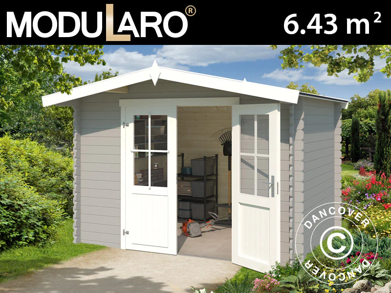 Redskapsbod i trä Oslo 2,92x2,3x2,22m, 28mm, 6,43m², Ljusgrå