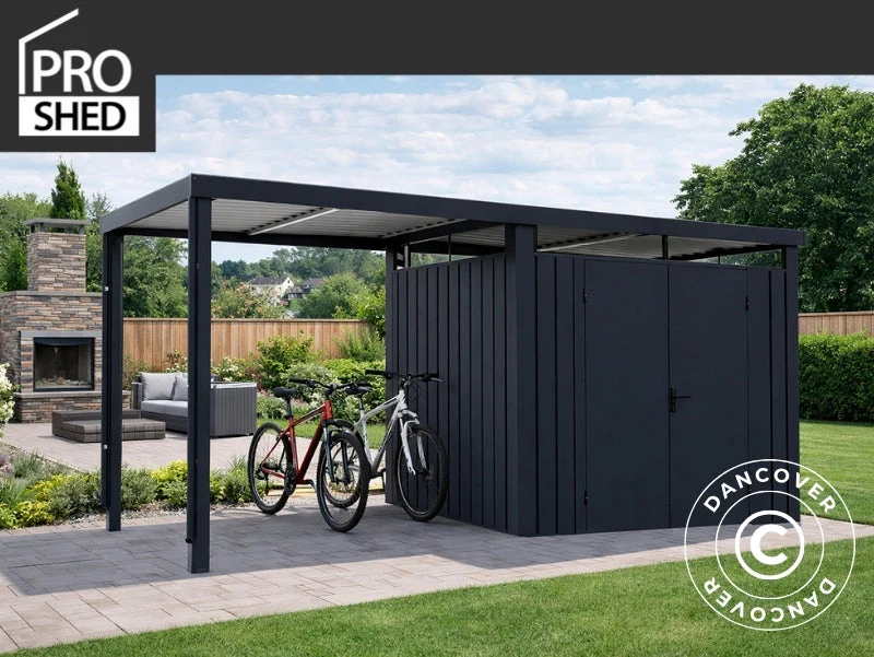 Redskapsbod m/takfönster + förlängning, 4,67x1,91x2,27m, ProShed®, Antracit