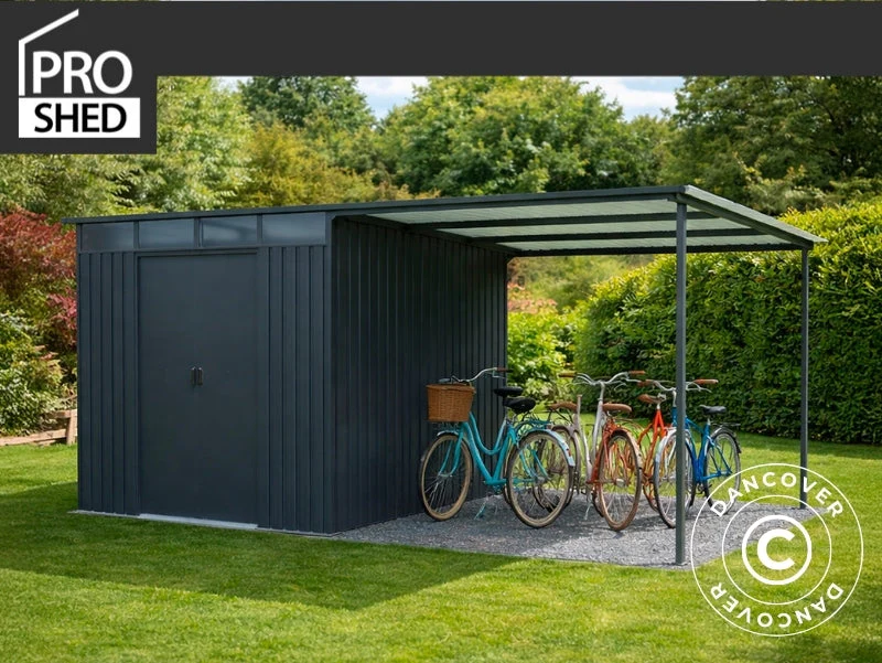 Redskapsbod m/takfönster + överbyggnad, 4,74x2,79x2,02m, 13,2m2, ProShed®, Antracit