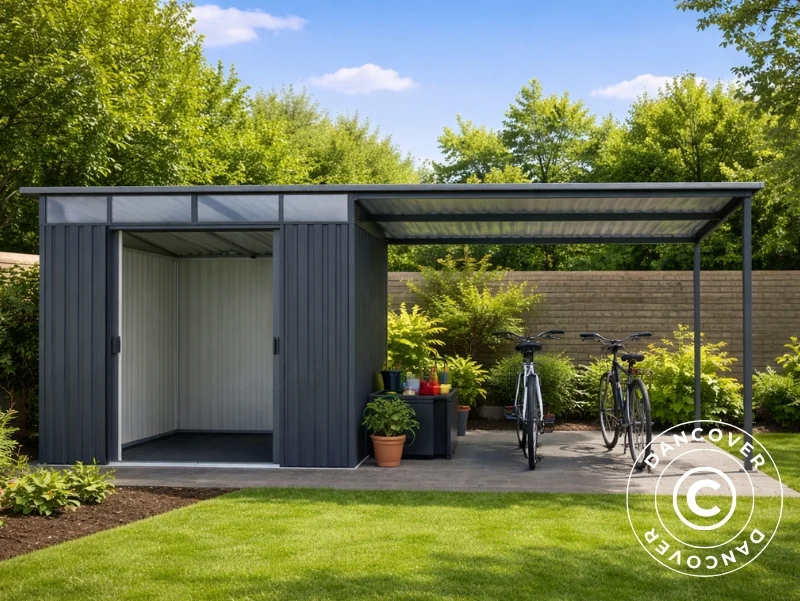 Redskapsbod med takfönster + utbyggnad, 4,74x1,93x2,02m, 9,15m², ProShed®, Antracit - Image 5