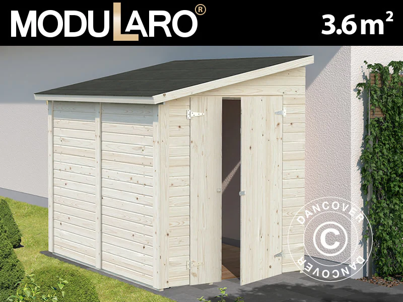 Redskapsbod mot vägg i trä 1,65x2,22x2,1m, 3,6m², Naturlig