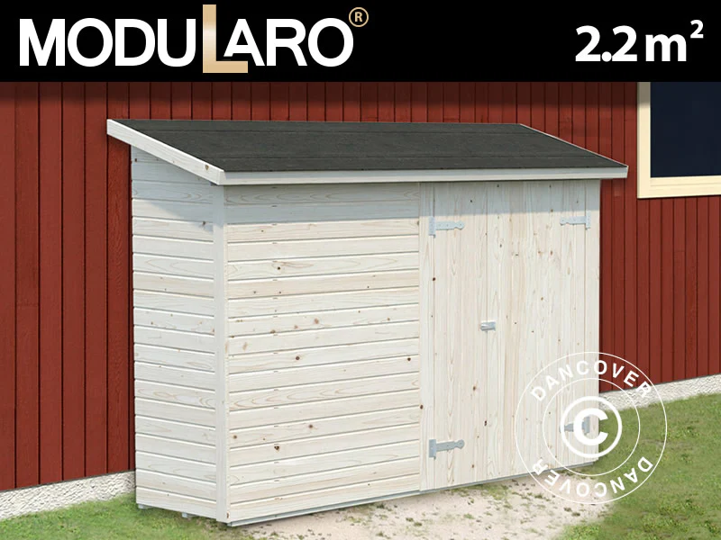 Redskapsbod mot vägg i trä, 2,34x0,95x1,89m, 2,2m², Naturlig