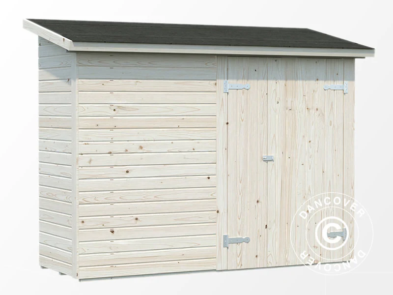 Redskapsbod mot vägg i trä, 2,34x0,95x1,89m, 2,2m², Naturlig - Image 2