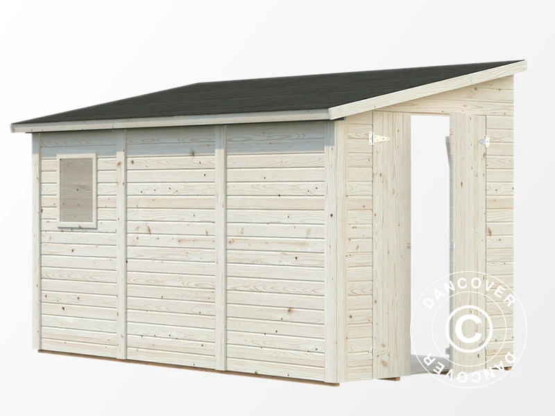 Redskapsbod mot vägg i trä med fönster, 1,65x3,32x2,1m, 5,4m², Naturlig - Image 2