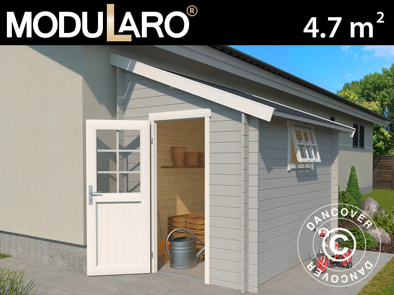 Redskapsbod mot vägg i trä Vanda 1,8x2,75x2,68m, 28mm, 4,7m², Ljusgrå