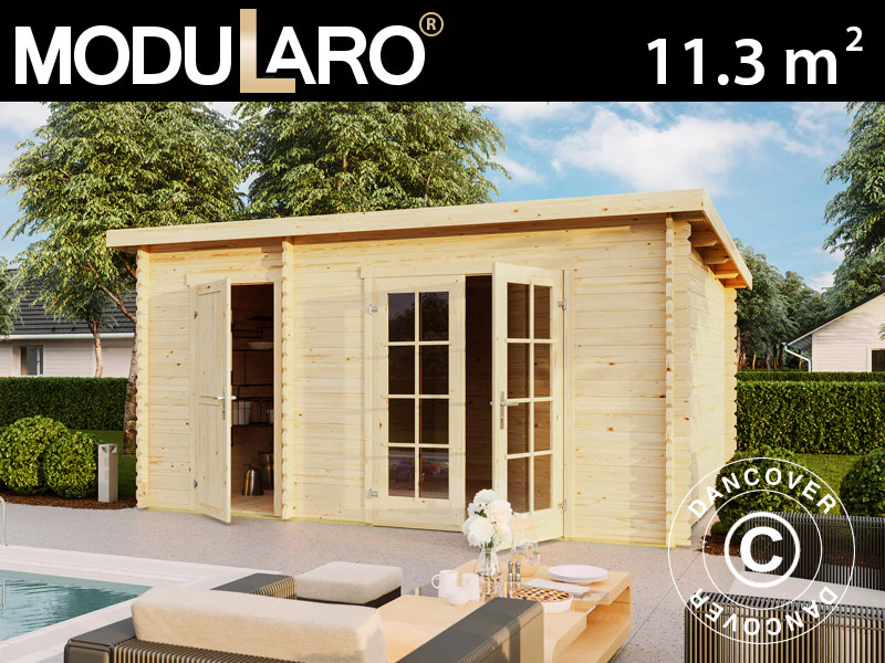 Redskapsbod, stuga i trä Riga 4,25x2,8x2,22m, 34mm, 11,3m², Naturlig