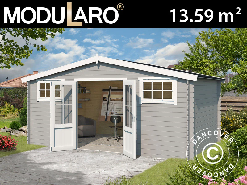 Redskapsbod, stuga i trä Sandvika 4,8x2,92x2,45m, 28mm, 13,59m², Ljusgrå