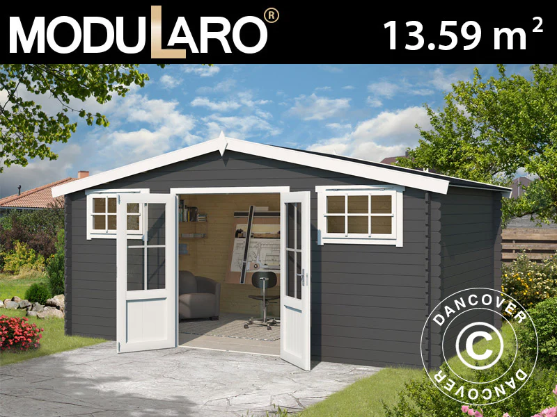 Redskapsbod, stuga i trä Sandvika 4,8x2,92x2,45m, 28mm, 13,59m², Mörkgrå