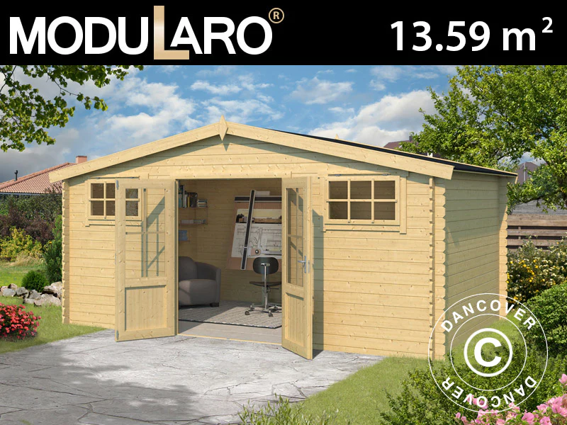 Redskapsbod, stuga i trä Sandvika 4,8x2,92x2,45m, 28mm, 13,59m², Naturlig