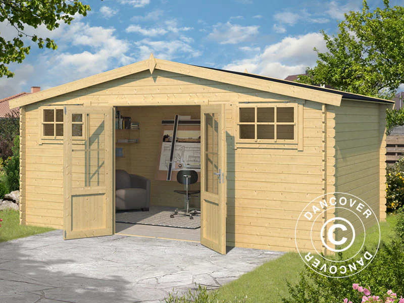 Redskapsbod, stuga i trä Sandvika 4,8x2,92x2,45m, 28mm, 13,59m², Naturlig - Image 2
