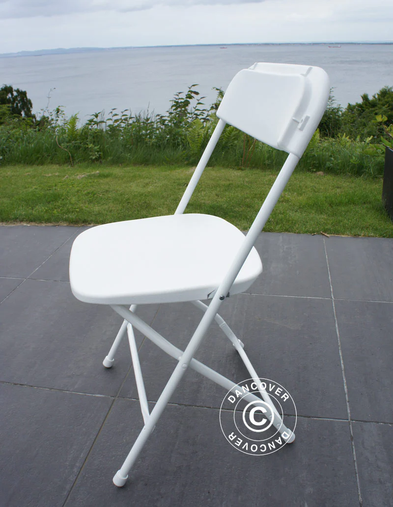 Runt fällbord 154 cm Ø + 8 klappstolar, Ljusgrå/Vit - Image 3