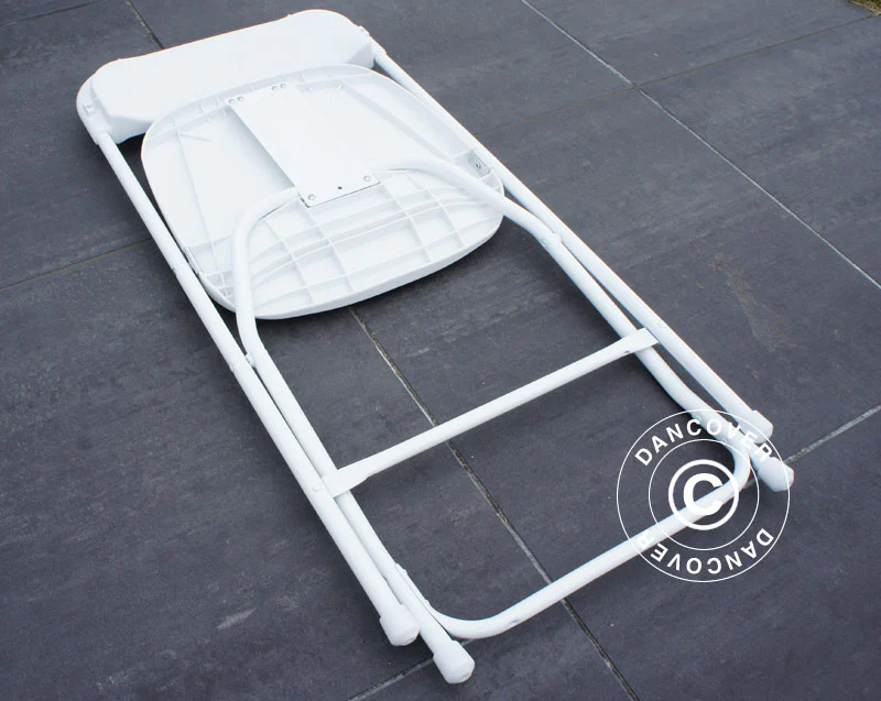 Runt fällbord 154 cm Ø + 8 klappstolar, Ljusgrå/Vit - Image 4