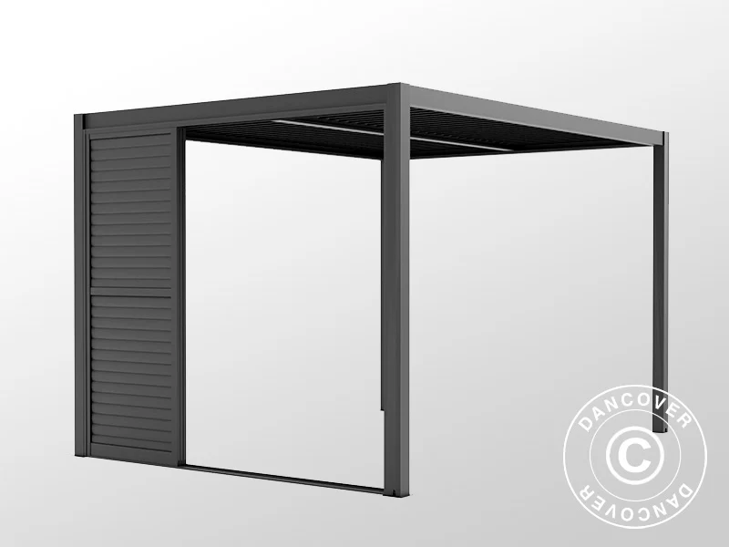 Set med skjutdörrar med lameller till pergolapaviljong San Pablo 3m, 0,92x2,18m, Svart - Image 7