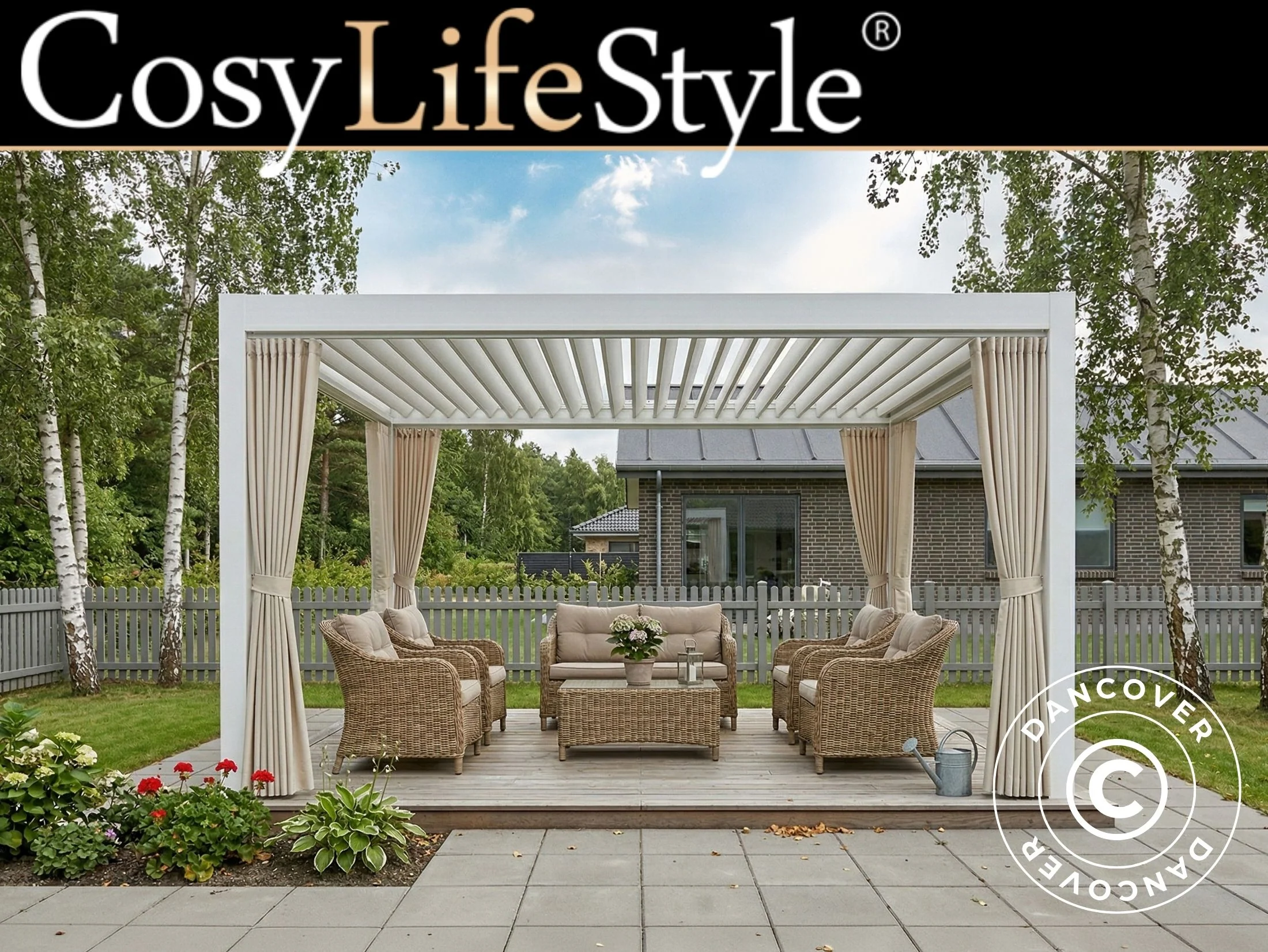 Sidoväggar och myggnät för bioklimatisk pergola paviljong San Pablo, 3x3m, Beige