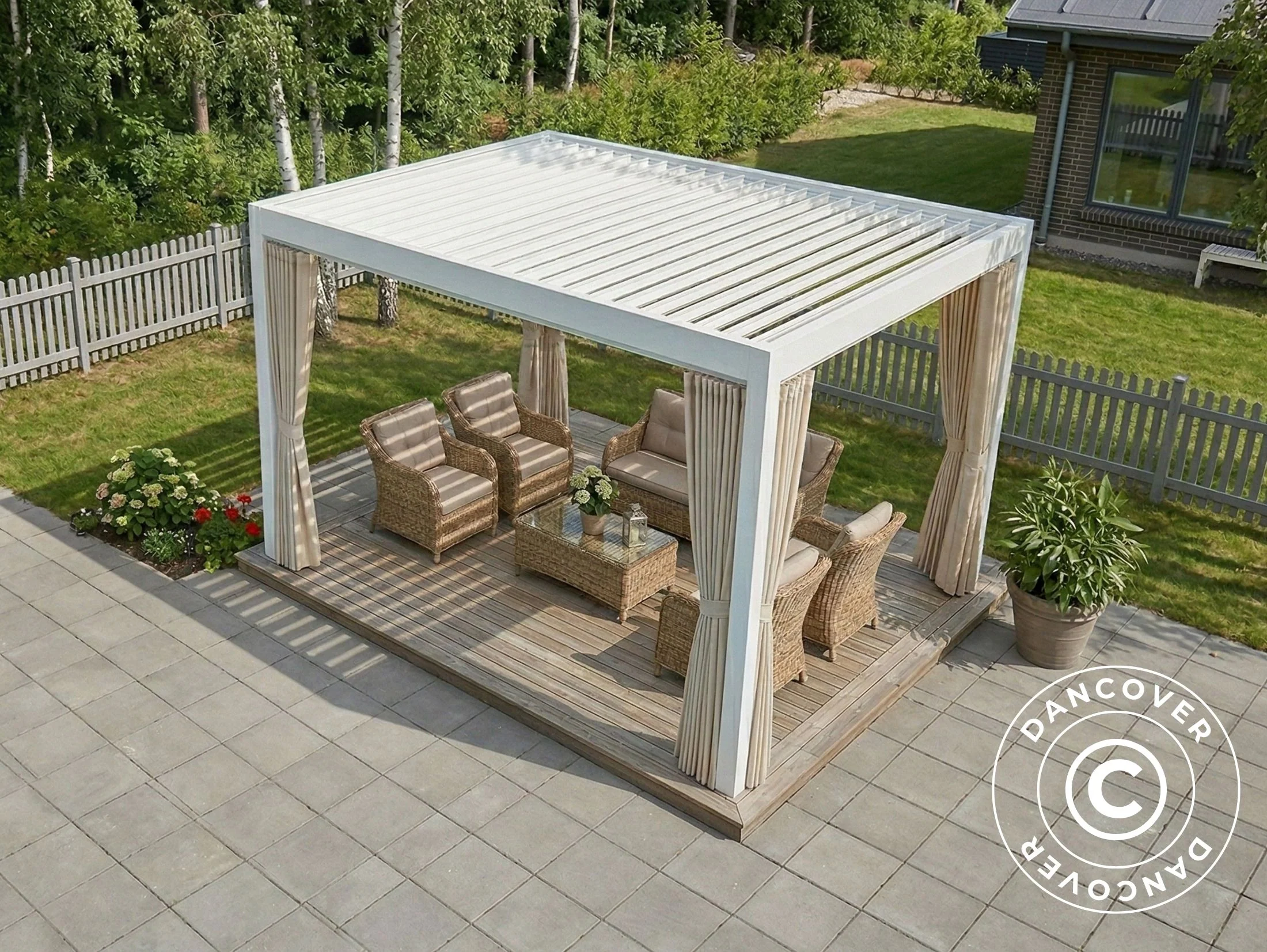 Sidoväggar och myggnät för bioklimatisk pergola paviljong San Pablo, 3x3m, Beige - Image 3