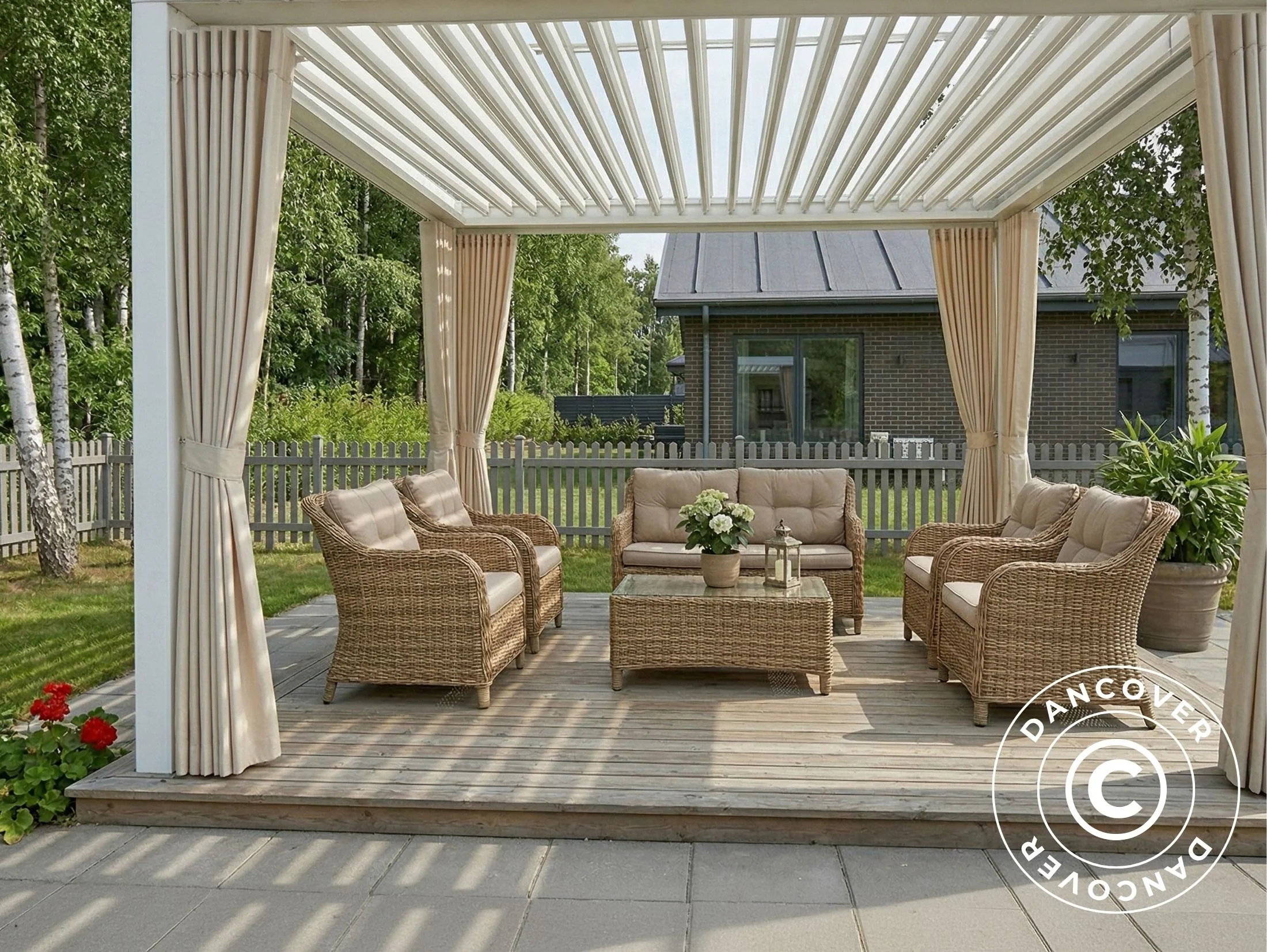 Sidoväggar och myggnät för bioklimatisk pergola paviljong San Pablo, 3x3m, Beige - Image 4