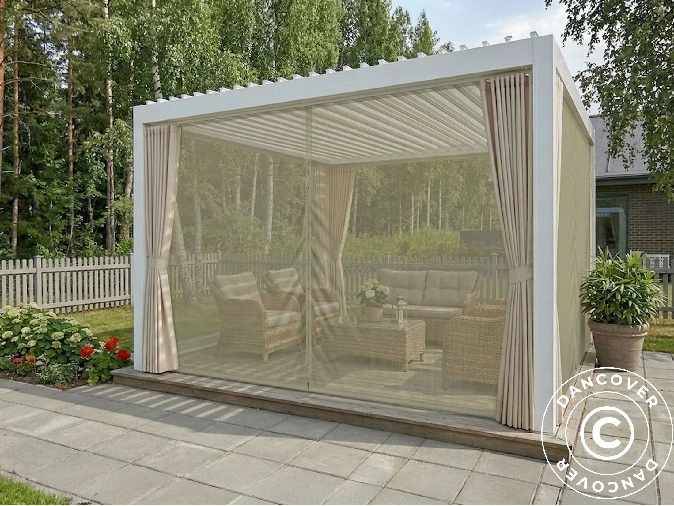 Sidoväggar och myggnät för bioklimatisk pergola paviljong San Pablo, 3x3m, Beige - Image 5