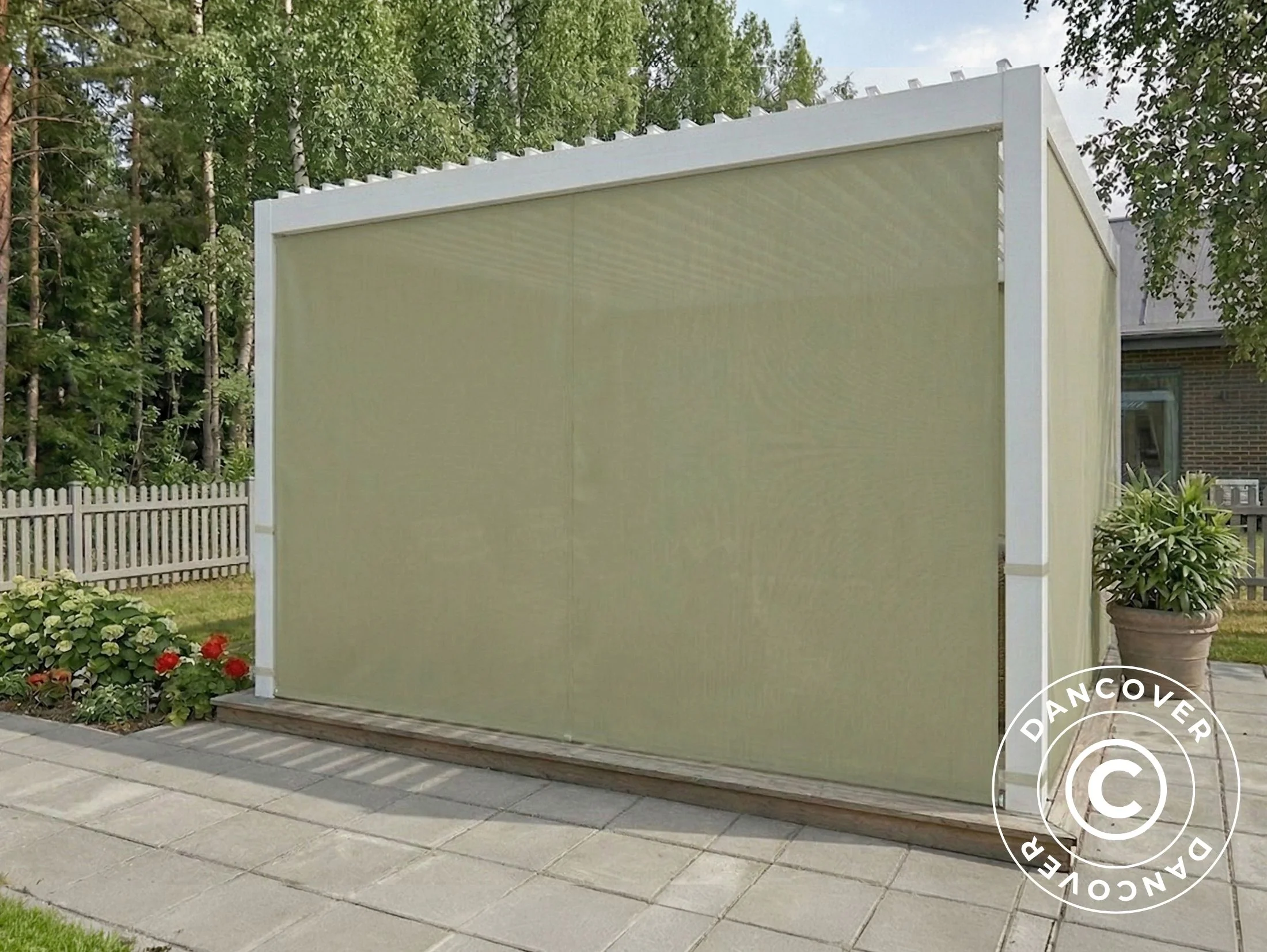 Sidoväggar och myggnät för bioklimatisk pergola paviljong San Pablo, 3x3m, Beige - Image 6