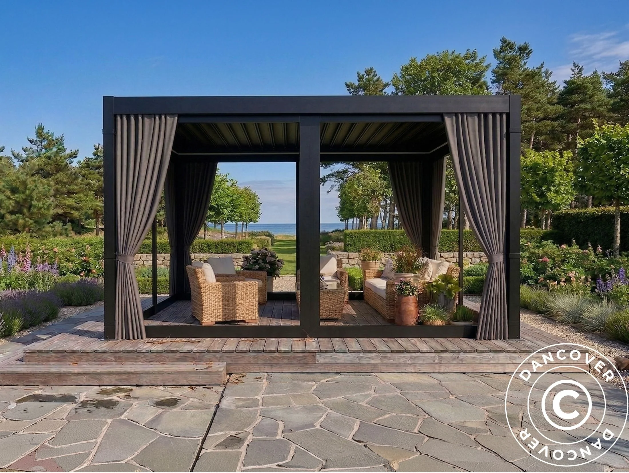 Sidoväggar och myggnät för bioklimatisk pergola paviljong San Pablo, 3x3m, Grå - Image 2