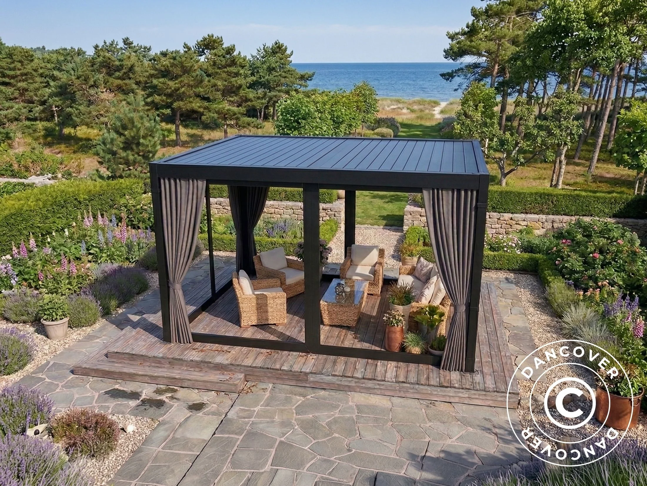 Sidoväggar och myggnät för bioklimatisk pergola paviljong San Pablo, 3x3m, Grå - Image 3