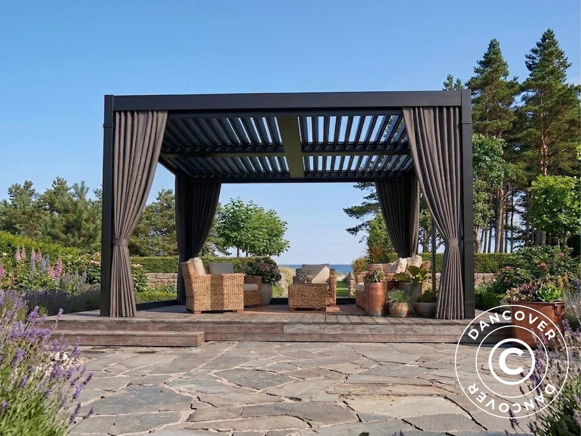 Sidoväggar och myggnät för bioklimatisk pergola paviljong San Pablo, 3x3m, Grå - Image 4