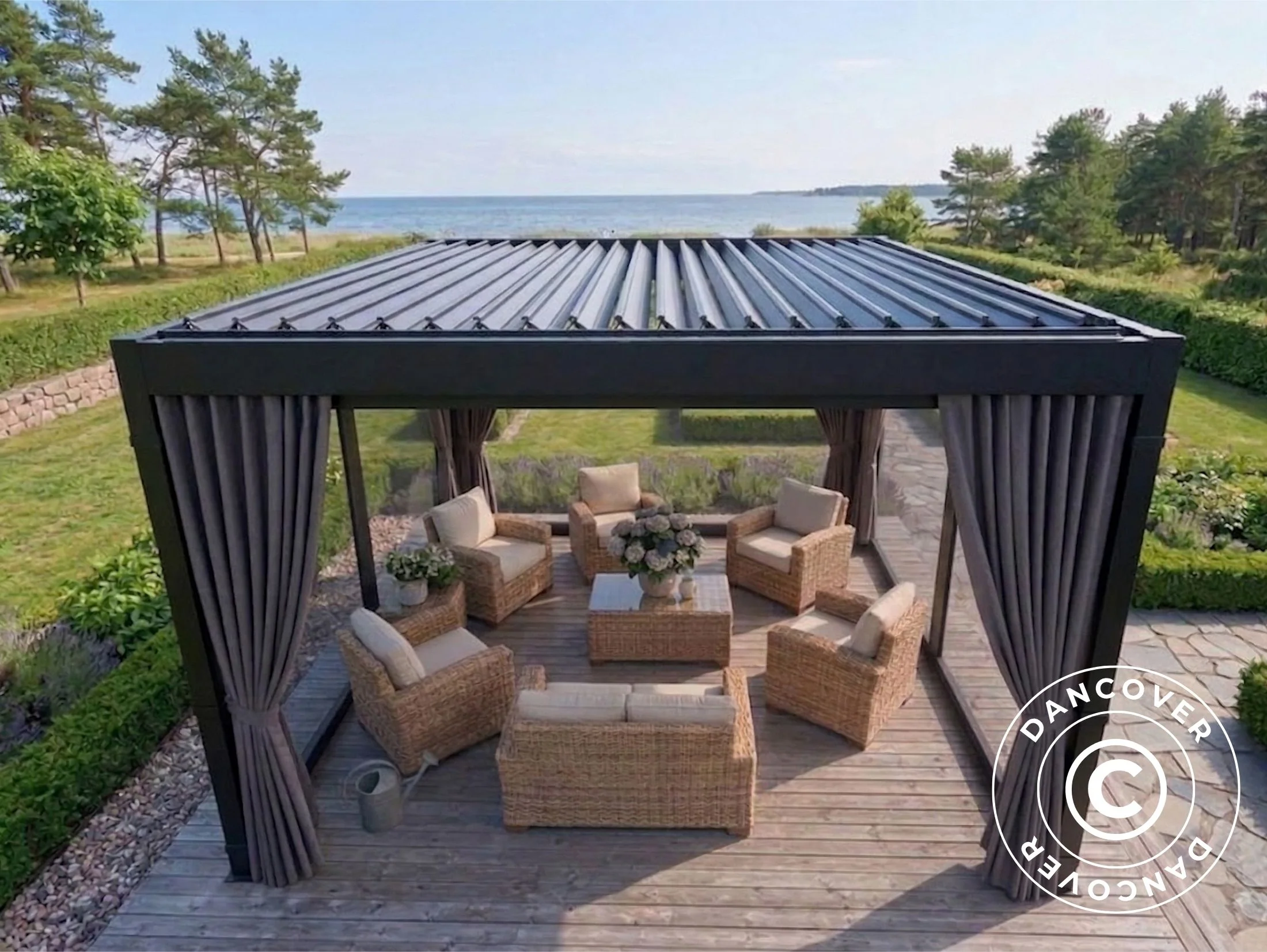 Sidoväggar och myggnät för bioklimatisk pergola paviljong San Pablo, 3x3m, Grå - Image 5