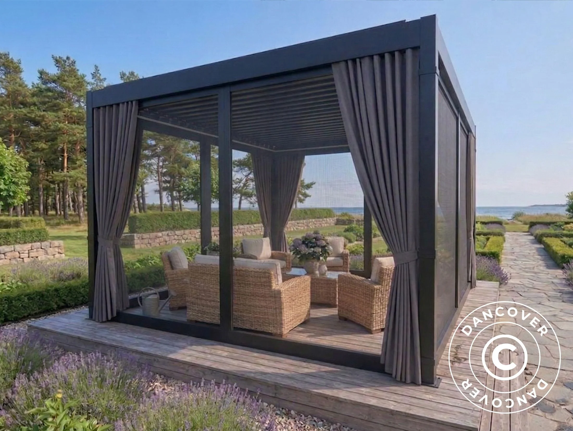 Sidoväggar och myggnät för bioklimatisk pergola paviljong San Pablo, 3x3m, Grå - Image 6