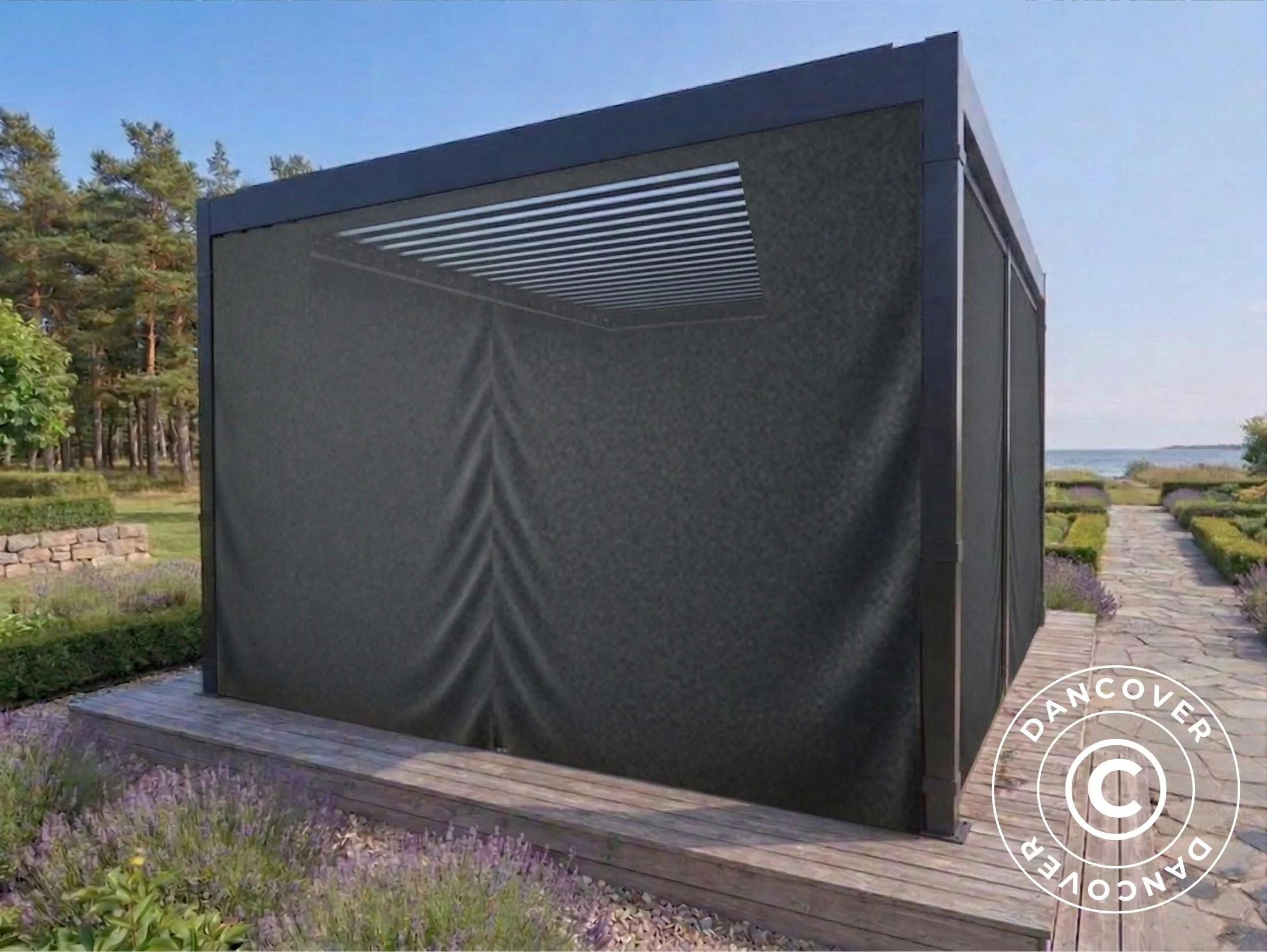 Sidoväggar och myggnät för bioklimatisk pergola paviljong San Pablo, 3x3m, Grå - Image 7