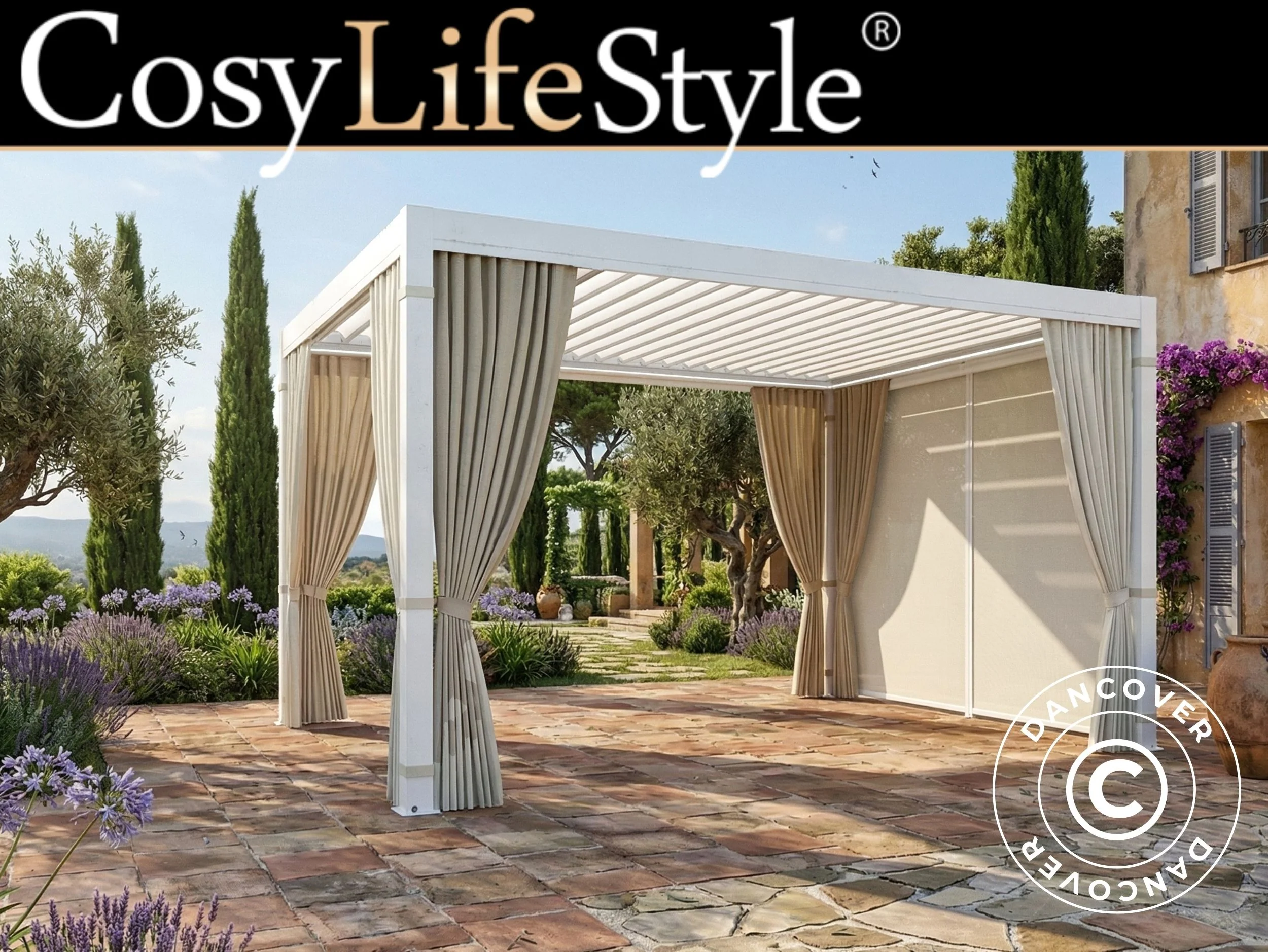 Sidoväggar och myggnät för bioklimatisk pergola paviljong San Pablo, 3x4m, Beige