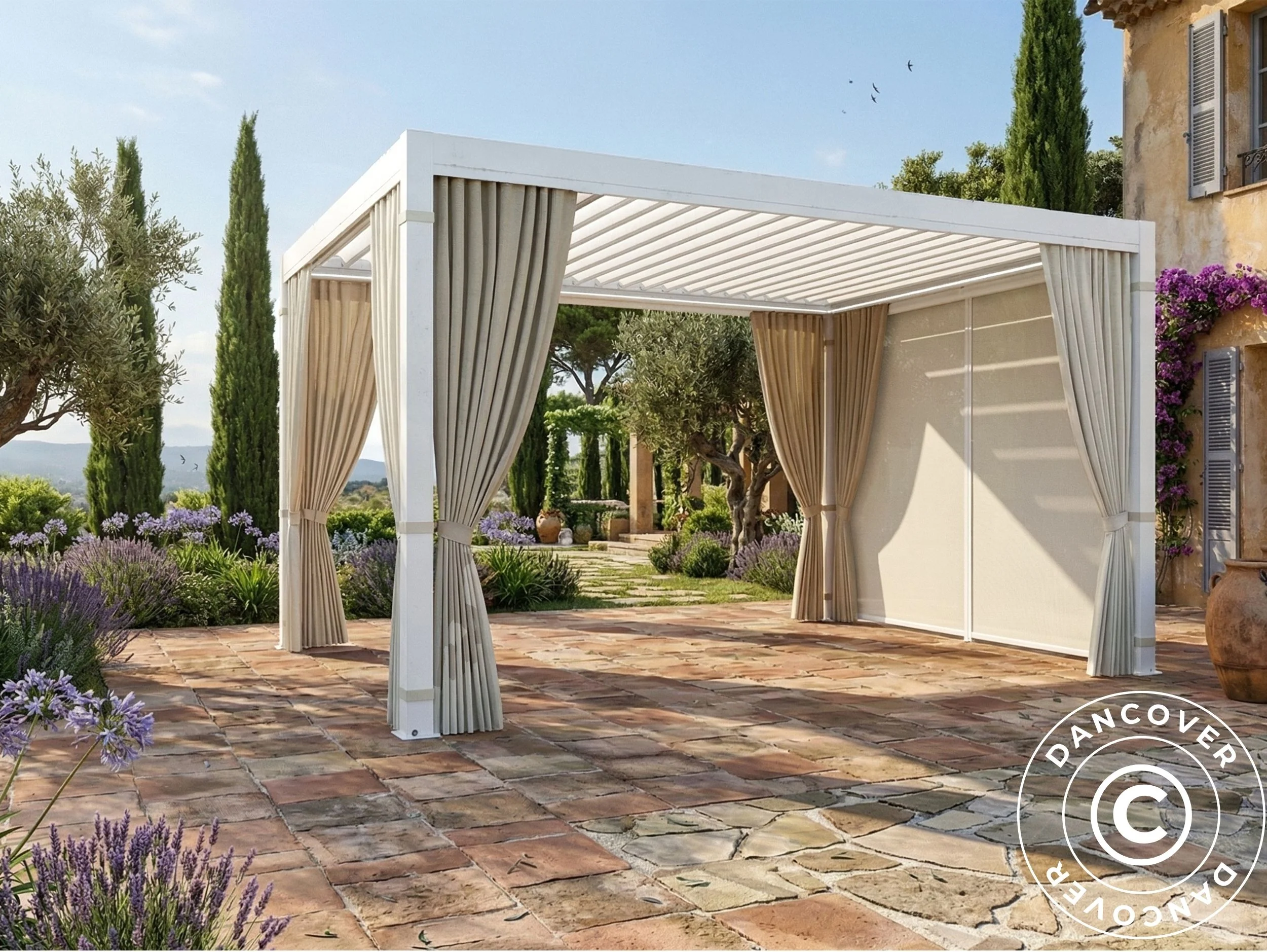 Sidoväggar och myggnät för bioklimatisk pergola paviljong San Pablo, 3x4m, Beige - Image 2