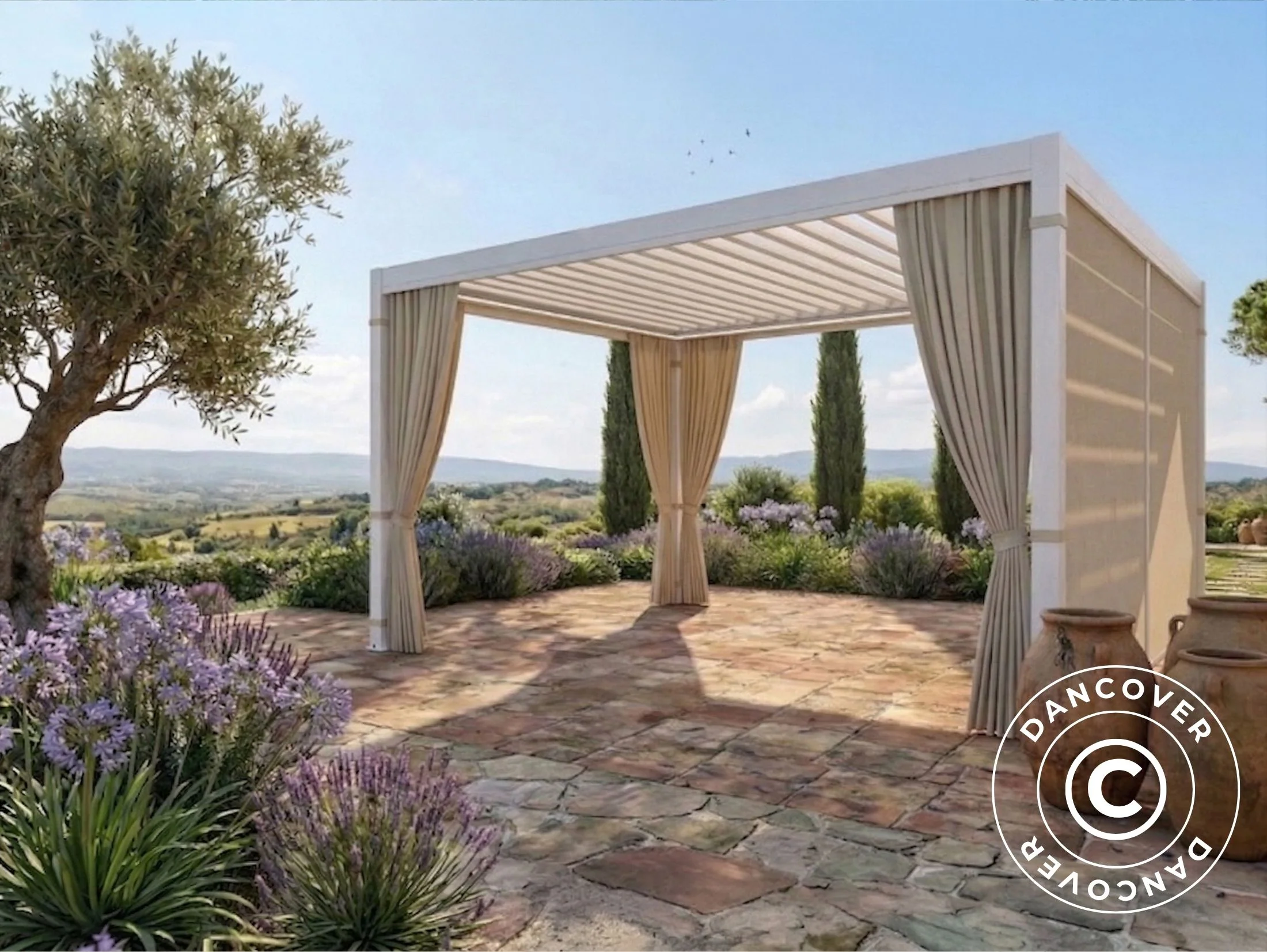 Sidoväggar och myggnät för bioklimatisk pergola paviljong San Pablo, 3x4m, Beige - Image 3