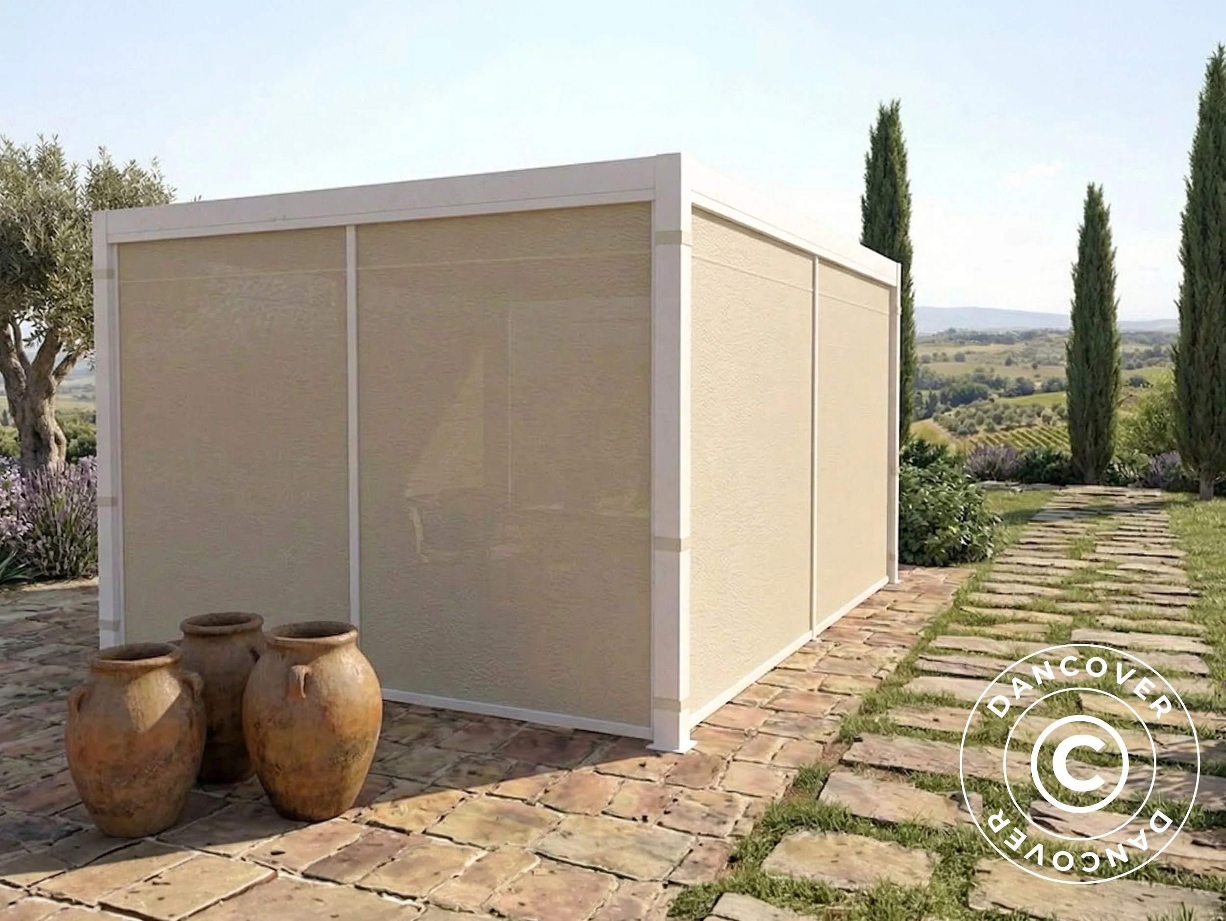 Sidoväggar och myggnät för bioklimatisk pergola paviljong San Pablo, 3x4m, Beige - Image 4