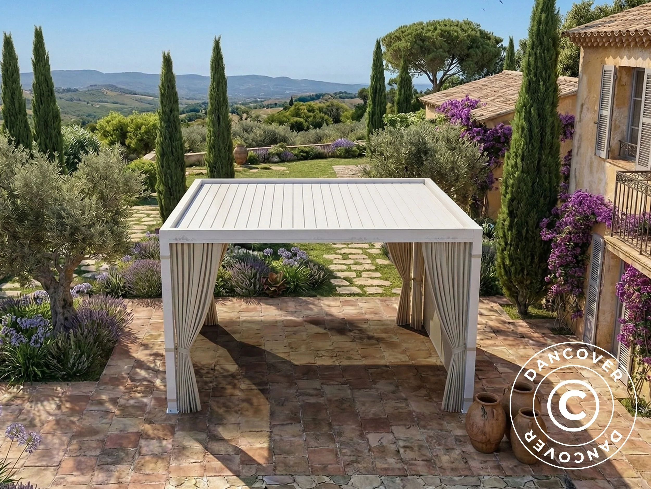 Sidoväggar och myggnät för bioklimatisk pergola paviljong San Pablo, 3x4m, Beige - Image 5