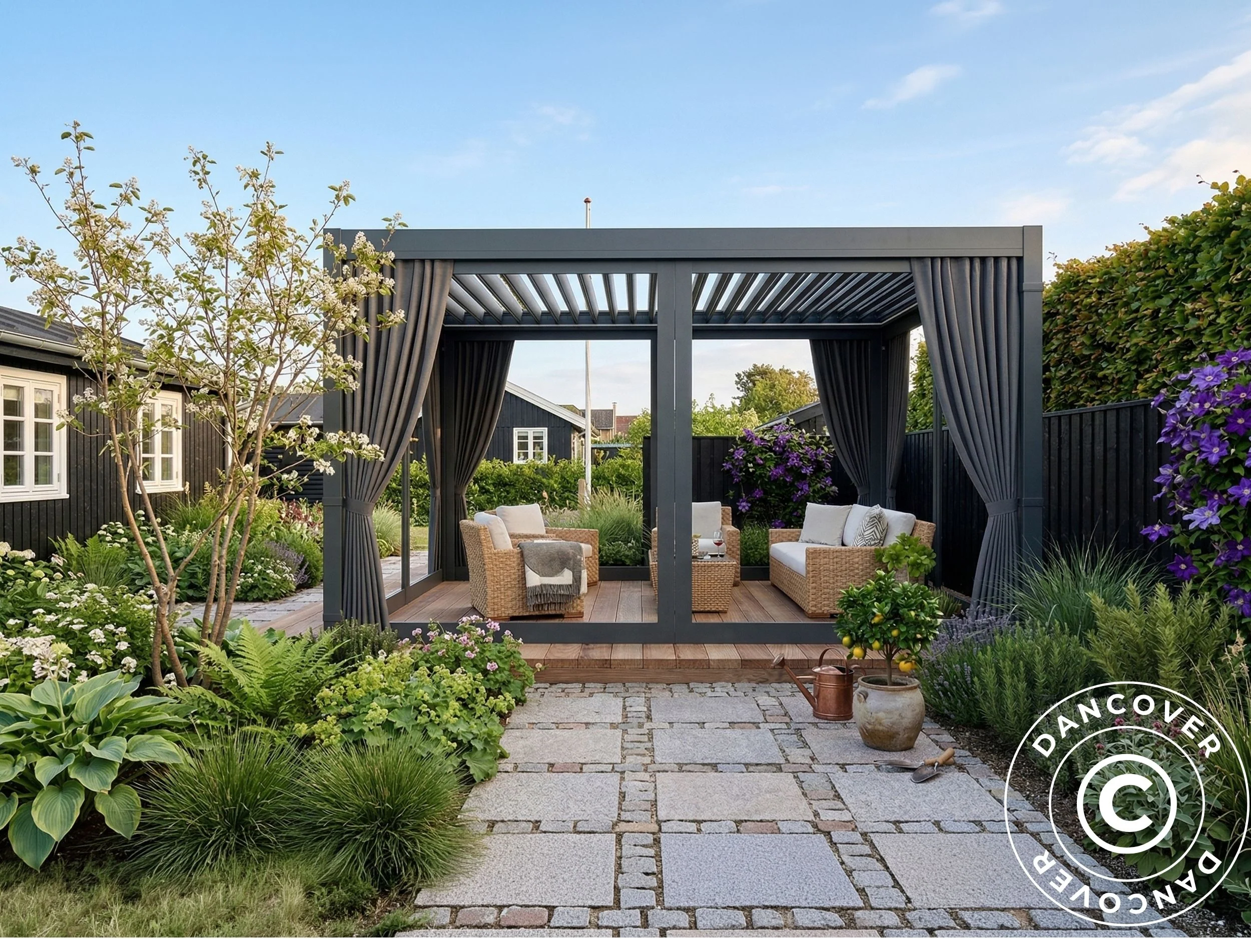 Sidoväggar och myggnät för bioklimatisk pergola paviljong San Pablo, 3x4m, Grå - Image 2