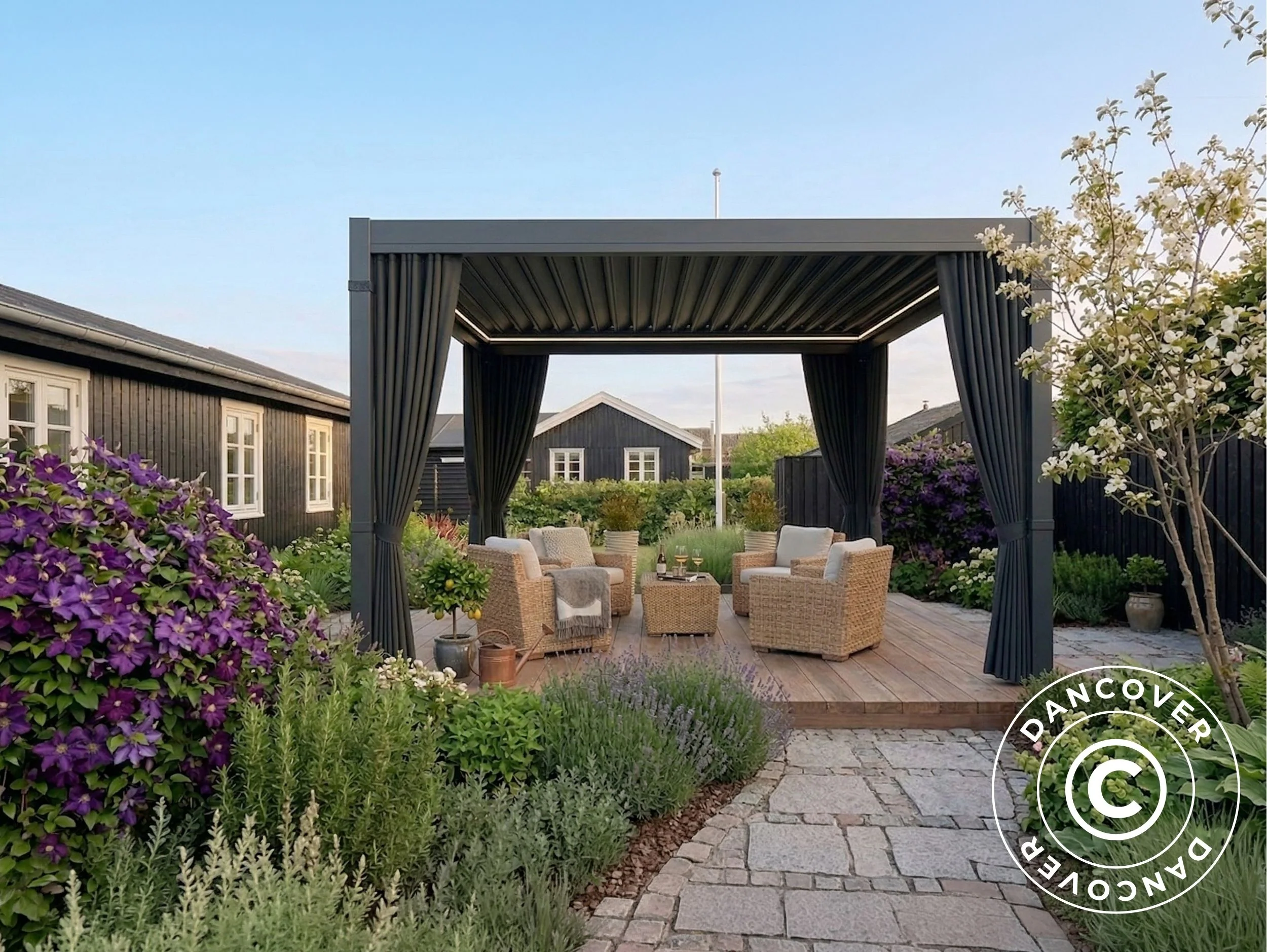 Sidoväggar och myggnät för bioklimatisk pergola paviljong San Pablo, 3x4m, Grå - Image 3
