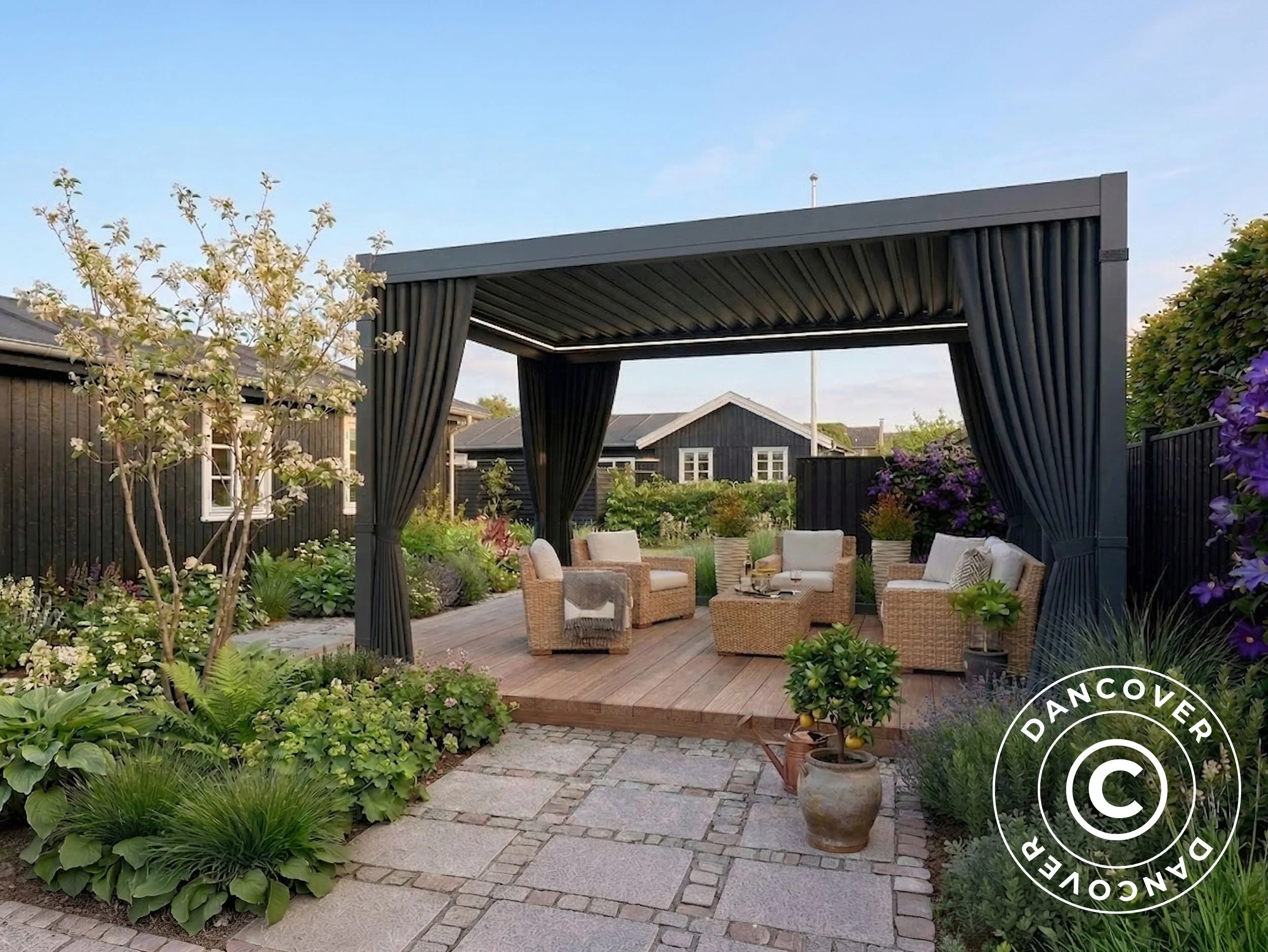 Sidoväggar och myggnät för bioklimatisk pergola paviljong San Pablo, 3x4m, Grå - Image 4