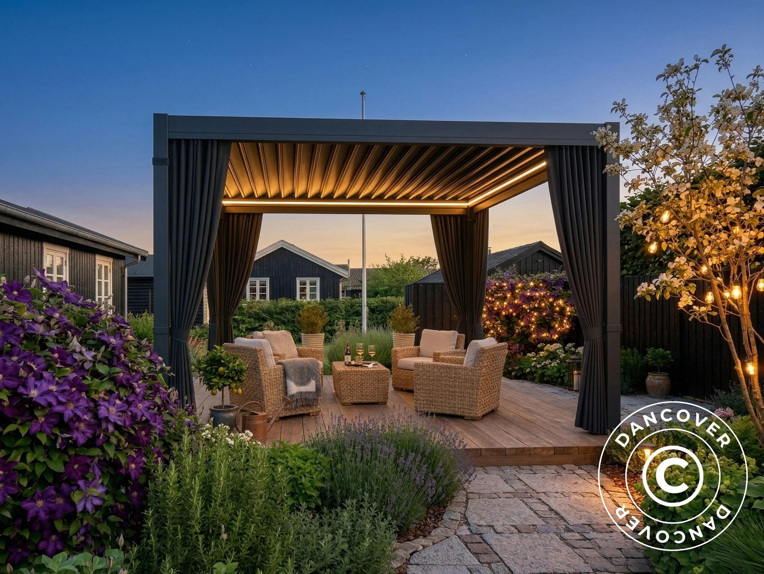 Sidoväggar och myggnät för bioklimatisk pergola paviljong San Pablo, 3x4m, Grå - Image 6