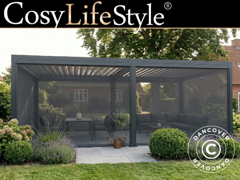 Sidoväggsskärm för bioklimatisk pergola paviljong Monterey S2, 3m, Mörkgrå