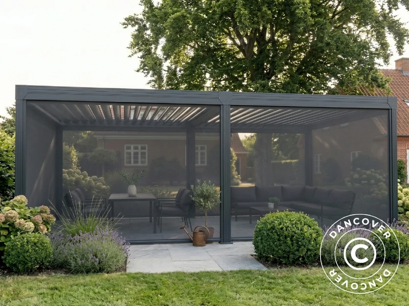 Sidoväggsskärm för bioklimatisk pergola paviljong Monterey S2, 3m, Mörkgrå - Image 2