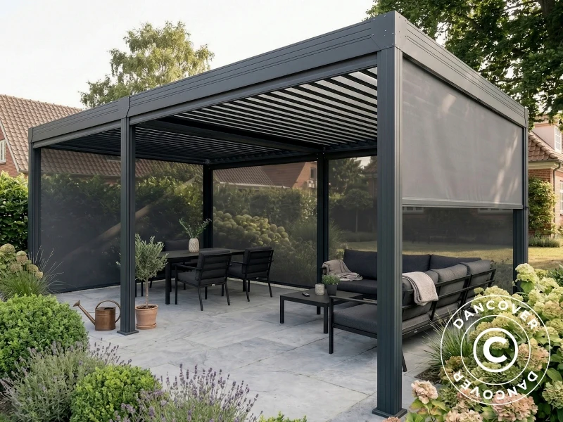 Sidoväggsskärm för bioklimatisk pergola paviljong Monterey S2, 3m, Mörkgrå - Image 3