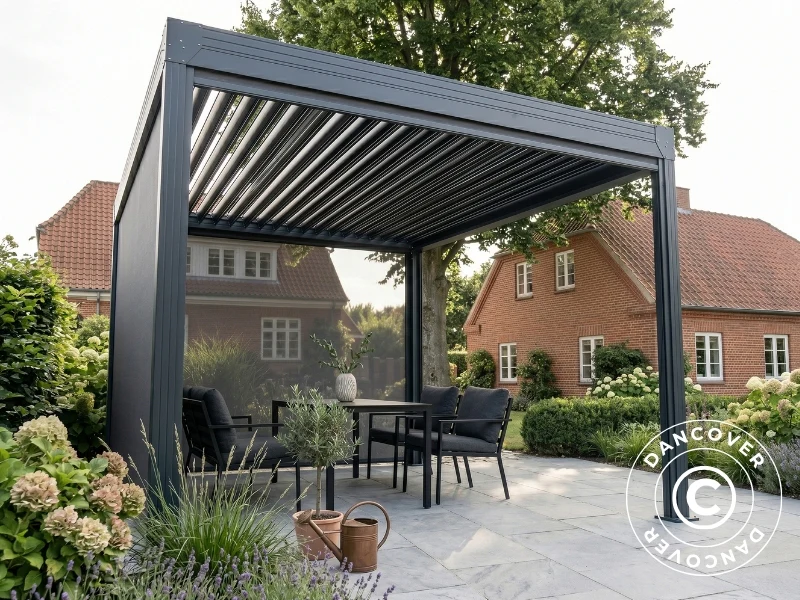 Sidoväggsskärm för bioklimatisk pergola paviljong Monterey S2, 3m, Mörkgrå - Image 4