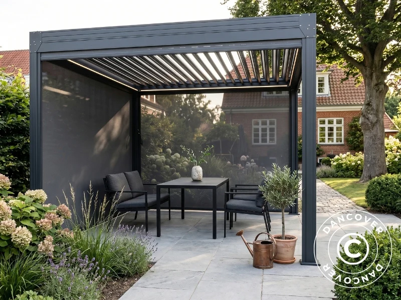 Sidoväggsskärm för bioklimatisk pergola paviljong Monterey S2, 3m, Mörkgrå - Image 5