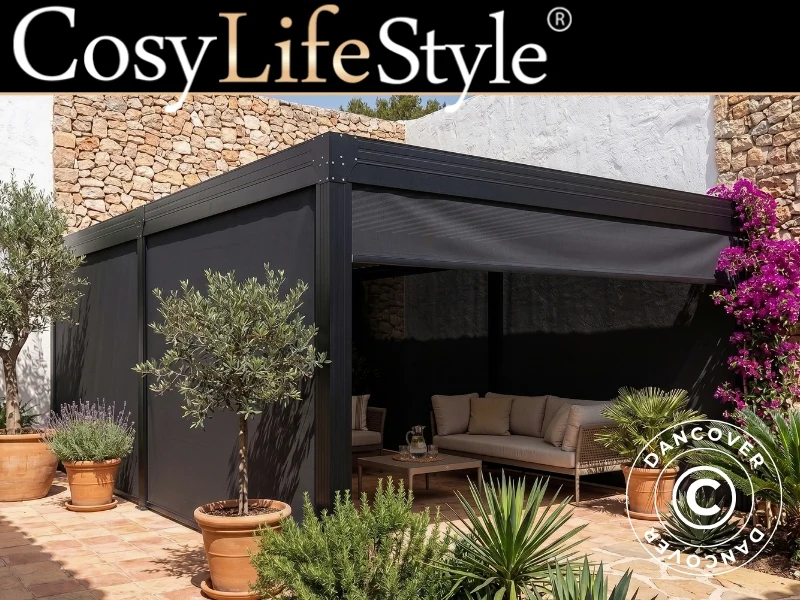 Sidoväggsskärm för bioklimatisk pergola paviljong Monterey S2, 4m, Mörkgrå