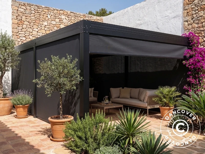 Sidoväggsskärm för bioklimatisk pergola paviljong Monterey S2, 4m, Mörkgrå - Image 2