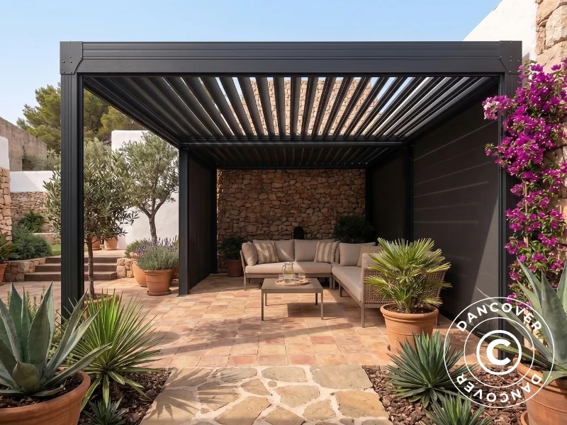 Sidoväggsskärm för bioklimatisk pergola paviljong Monterey S2, 4m, Mörkgrå - Image 3