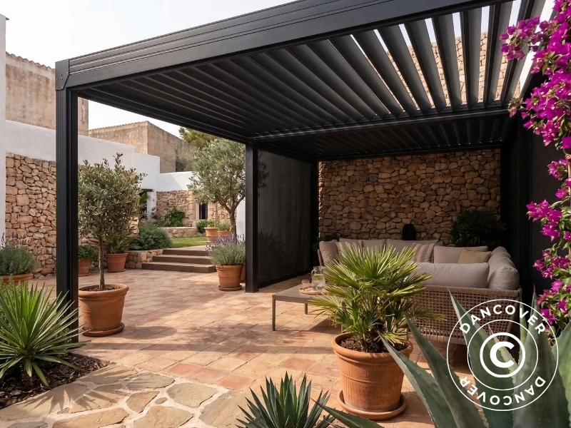 Sidoväggsskärm för bioklimatisk pergola paviljong Monterey S2, 4m, Mörkgrå - Image 4