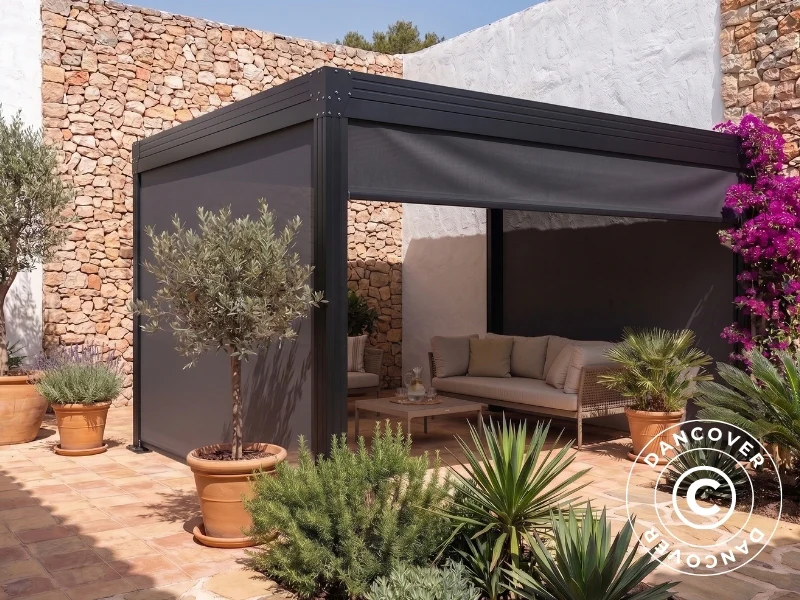 Sidoväggsskärm för bioklimatisk pergola paviljong Monterey S2, 4m, Mörkgrå - Image 5