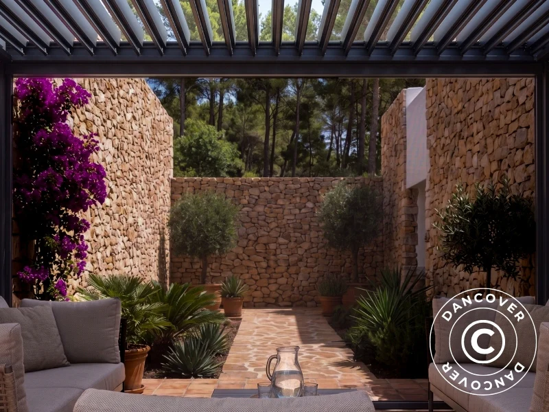 Sidoväggsskärm för bioklimatisk pergola paviljong Monterey S2, 4m, Mörkgrå - Image 7